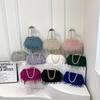 Geantă Satchel Elegantă din Blană Artificială cu Mâner de Perle Geantă de Seară Pufoasă și Moale Portofel de Damă la Modă Geantă de Mână Culoare Solidă cu Închidere Tip Kiss