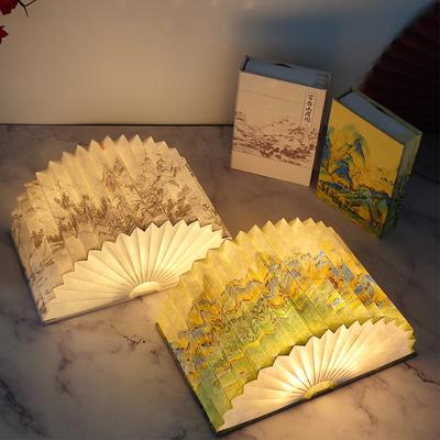 LED Foldable Book Lamp Wooden Paper Mood Light Type-C Charging Night Light Bedside Table Lamp for Home Bedroom Office Decor Gift