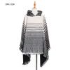 Womens Gradient Herringbone Circle Yarn Hooded Poncho Sweater Shawl Winter Fall Streetwear