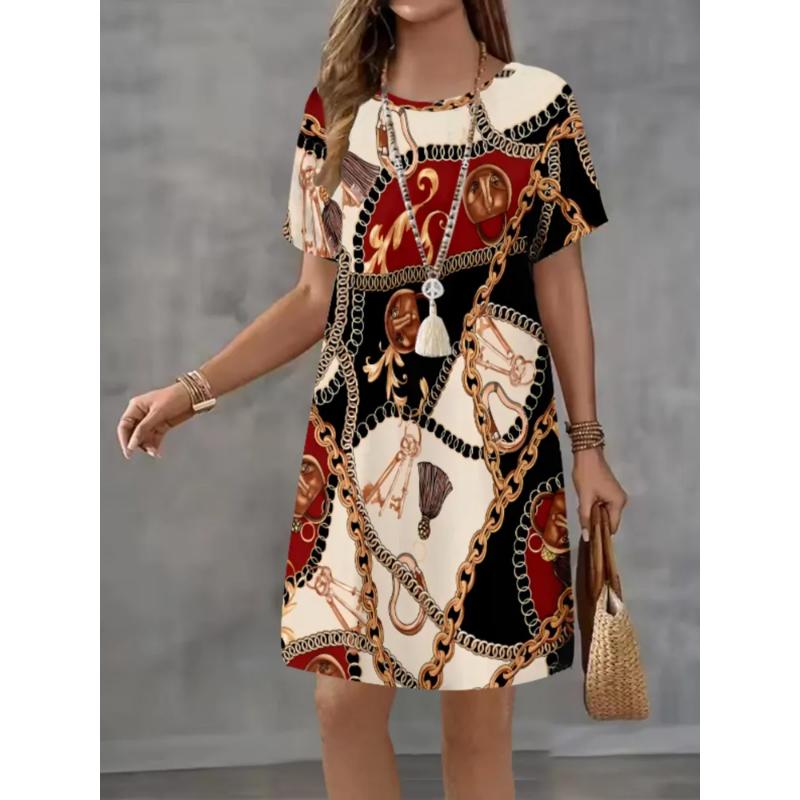 Patterns Women Mini Dresses Summer Short Sleeve Printed Plus Size Casual Comfortable Soft Dress