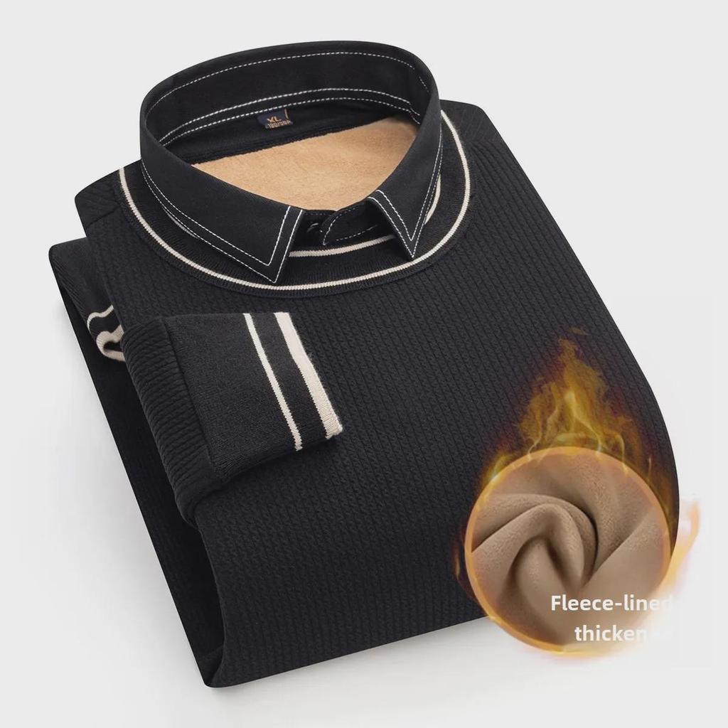 Dongyu Men's Two-in-One Long-Sleeved Knit Sweater: Autumn/Winter Casual Shirt with Collar