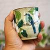 Stylish Kutani ware teacup with a white camellia and bird design from Waza no Kura. Made in Japan. Perfect as a birthday gift, 60th, 70th, 77th, 80th,