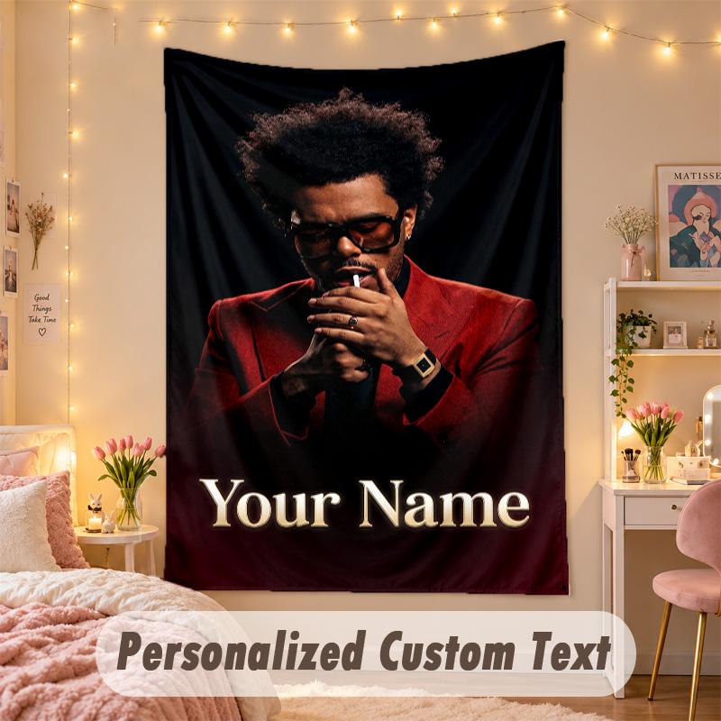 Custom Personalized Tapestry,The Weeknd Print Custom Name Text Wall Art Hanging for Bedroom