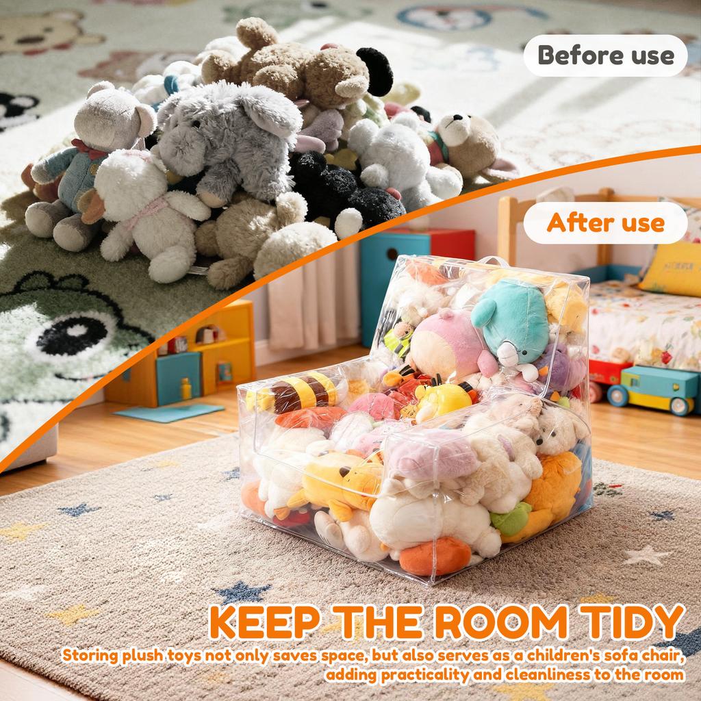 Clear Stuffed Animal Bean Bag Chair Cover 100L Large Capacity Plush Toy Storage Chair Cover with Zipper Kids Clothes Organizer