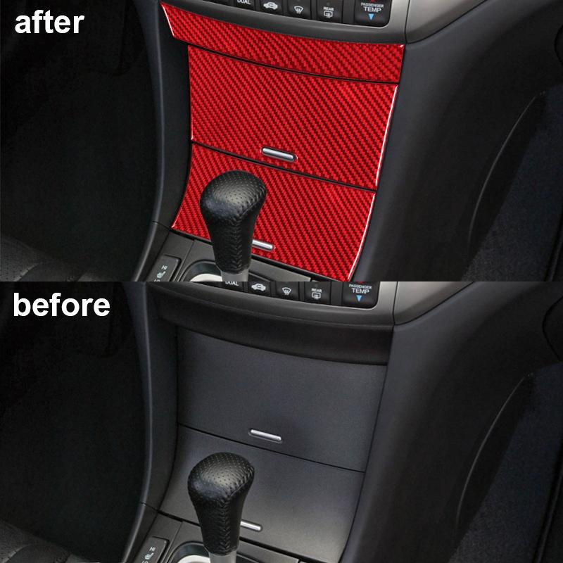 For Acura TSX 2003-2008 Car Accessories Red Carbon Fiber Interior Gare Lifting Storage Trim Sticker Set