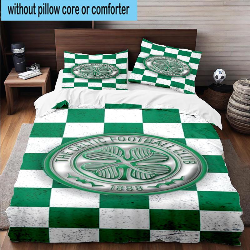 3pcs Cel-tic Football Club Crest Printed Bedding Set Duvet Cover Closure Includes 1 Duvet Cover & 2 Pillowcases Bedding Sets Home Decor Gifts