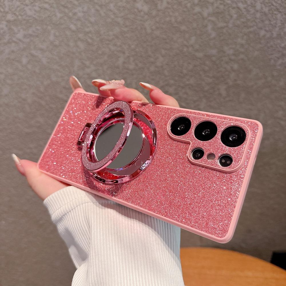 Luxury Glitter Bling Mirror Bracket Stand Shockproof Phone Case Samsung S25 S24 S26 Ultra S23 S22 Plus Diamond Anti Drop Cover