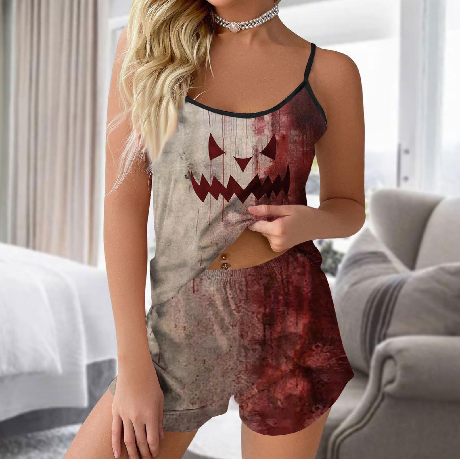 

Жіночий модний принтований набір без рукавів із піжамою на Хелловін L винний