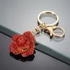 Keychain Pendant Sparkling Rhinestones Inlaid Red Rose Design Key Holder with Lobster Clasp Lightweight