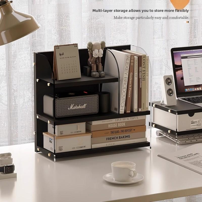Modern Simple Bookcase Multilayer Desktop Organizer Office Storage Shelf Space Saving Desk Rack System for Home Office