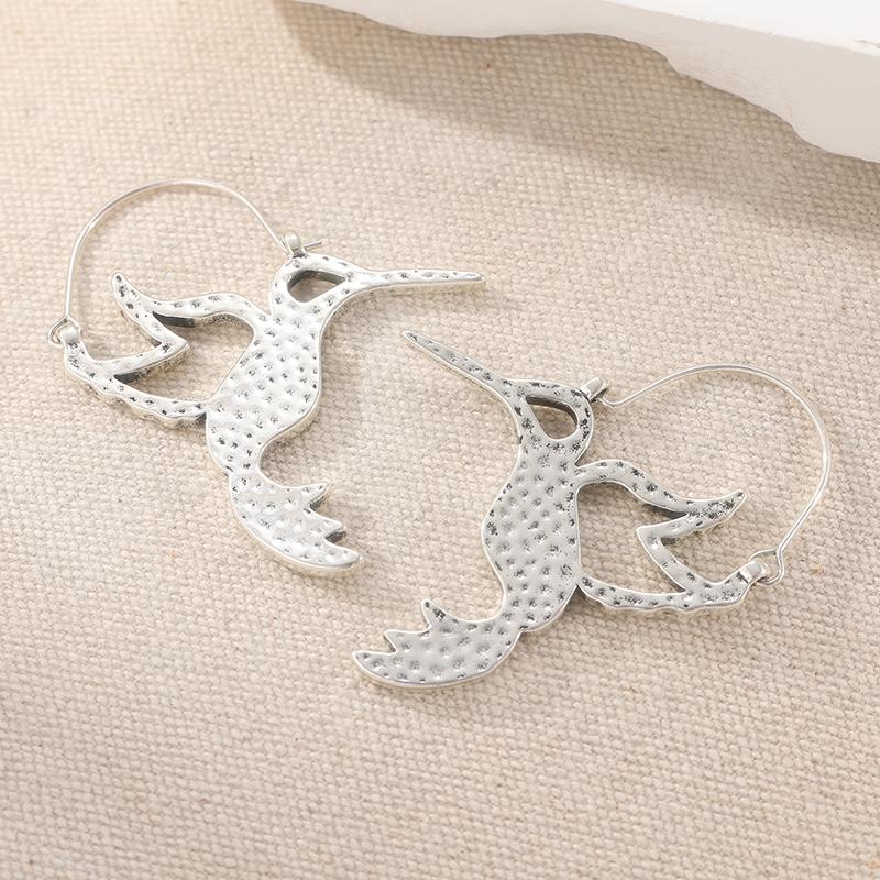 Minimalist Creative Birds Shaped Silvery Plated Hoop Earrings for Women's Bohemian Style Daily Party Jewelry Accessories