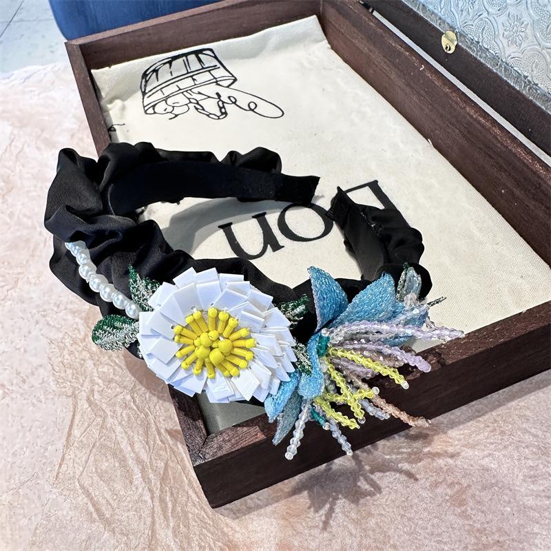 

Жемчужная Тканевая Цветочная Губка Повязки на Голову Модные Аксессуары для Волос Тренд Вечеринка Стразы Ободок для Волос Резинка для Волос Головной Убор для Девочки