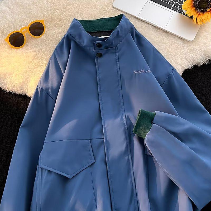 Unisex Trendy Casual Windbreaker: Solid Color Stand Collar Jacket for Sports & Mountaineering (Spring & Autumn)