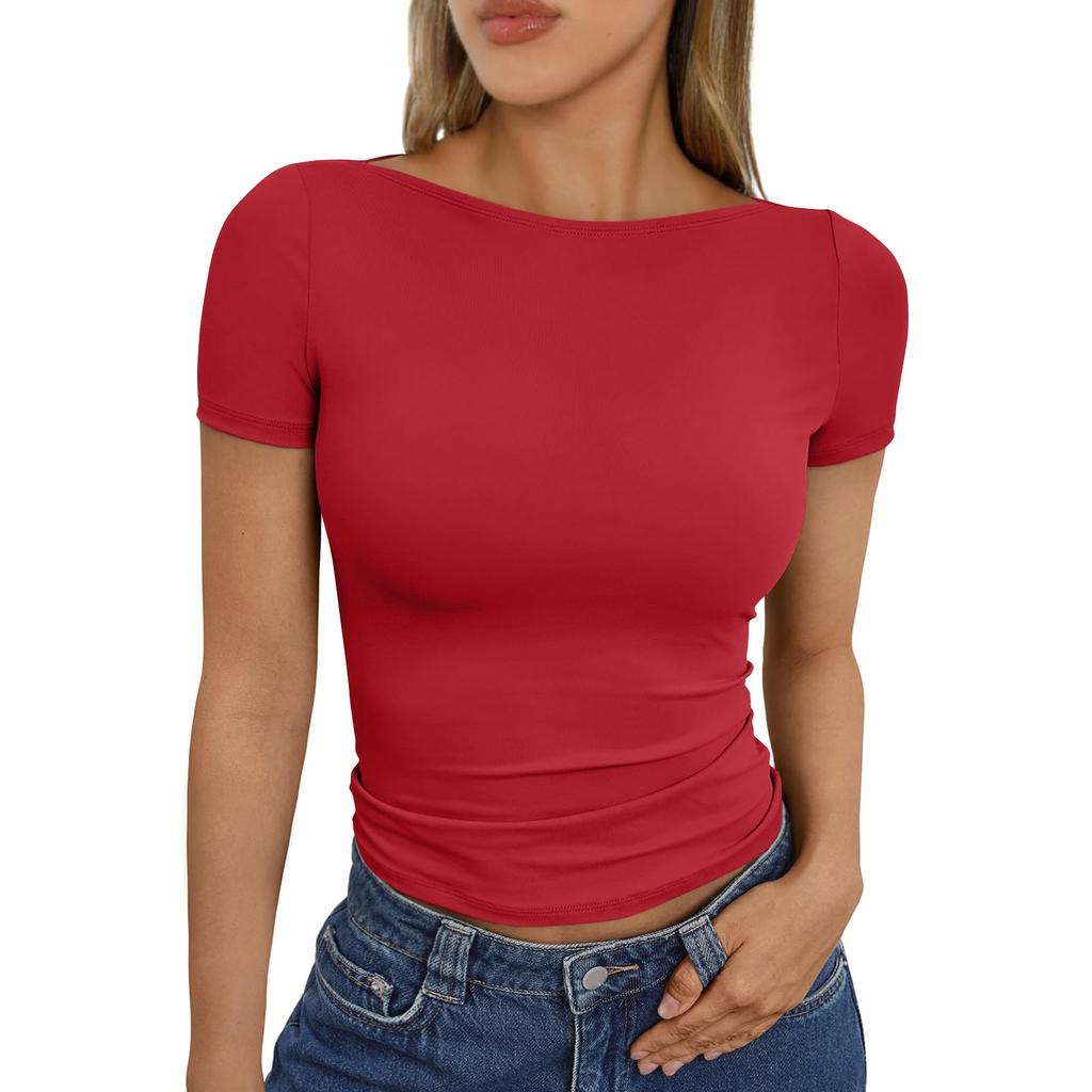Women's Fashion Casual Slim Short Sleeve Bottom Shirt Outerwear Tops