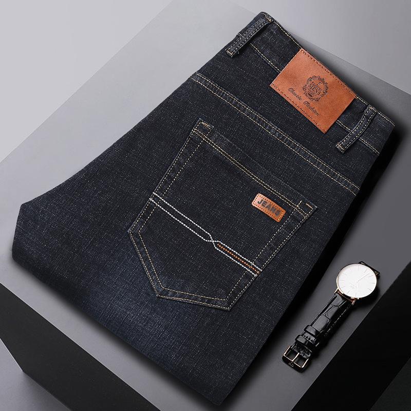 Fashion Padded Thickened Jeans Men's Autumn and Winter Models Loose Straight with Flannel Warm Men's Winter Trousers