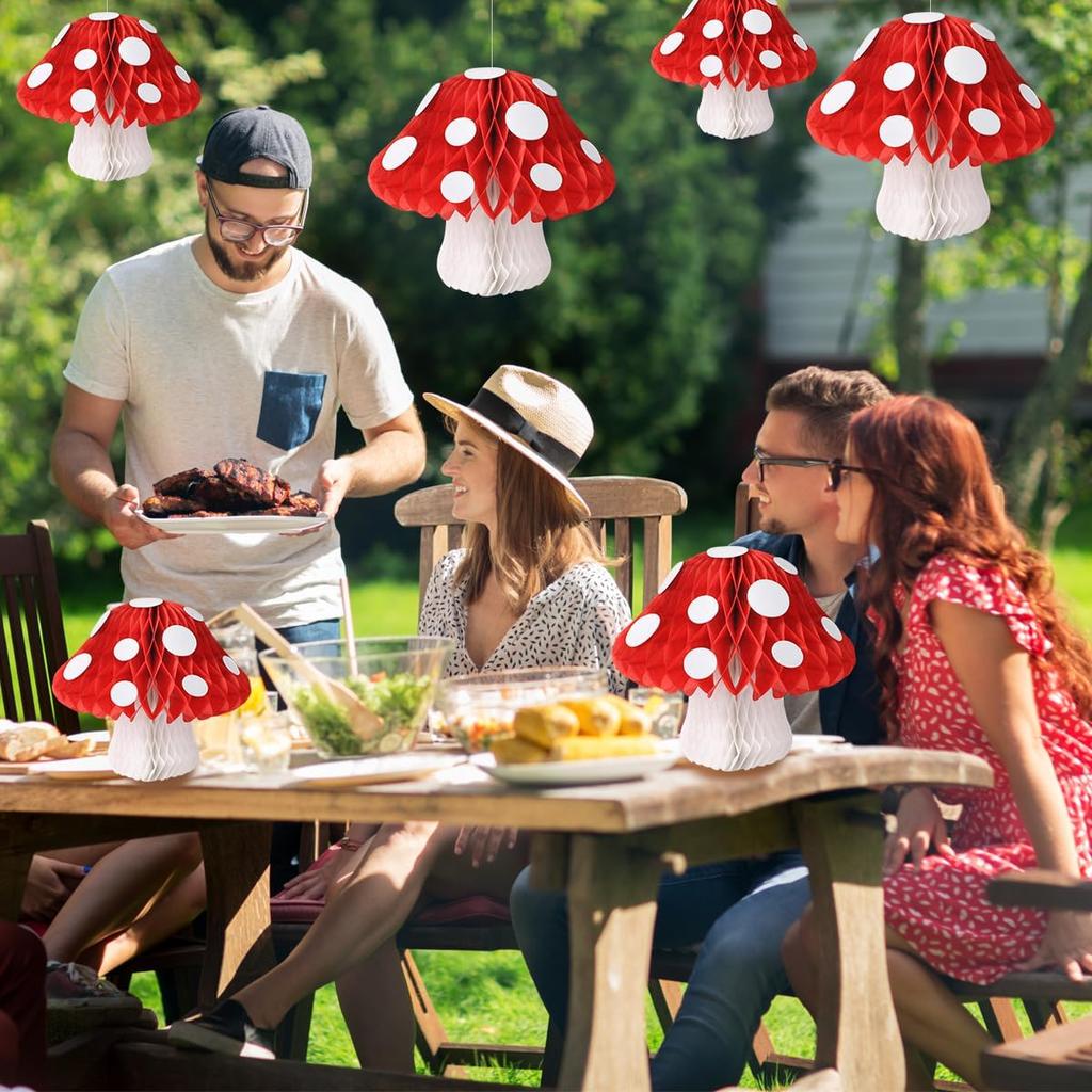 Paper Mushrooms Honeycomb Centerpieces Hanging Party Supplies for Birthday Baby Shower Party Garden Decorations