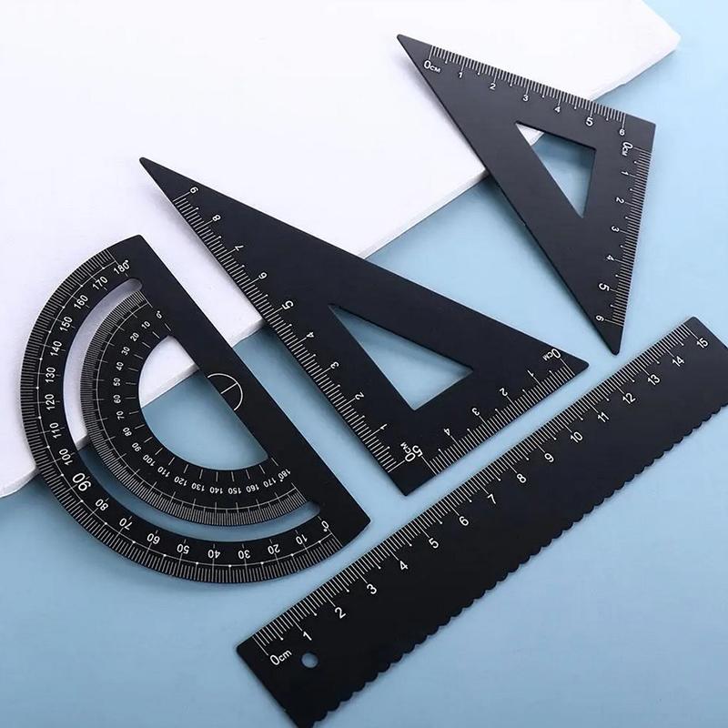 4 szt./zestaw Aluminiowy zestaw linijek Metalowy/Plastikowy/Miękki Geometria Matematyka Cyrkiel do rysowania Artykuły papiernicze Linijki Matematyczne Do szkoły