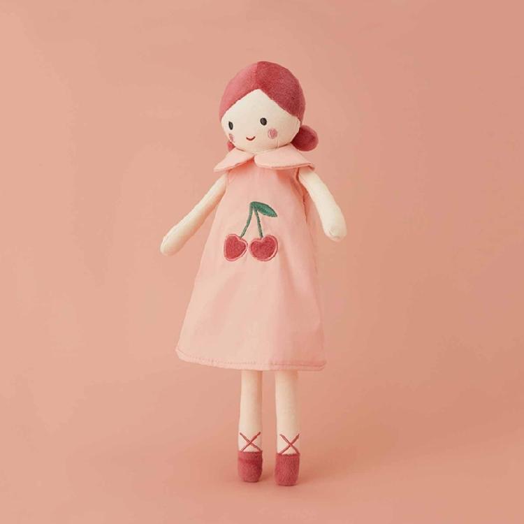 Cute Stuffed Cherry Print Skirt Girl Shape Doll Accompany Appease Toy for Kids