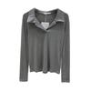 Women's Long-Sleeve Ribbed T-Shirt Autumn Winter Slim-Fit Polo Collar Base Shirt Knitted Pullover Top
