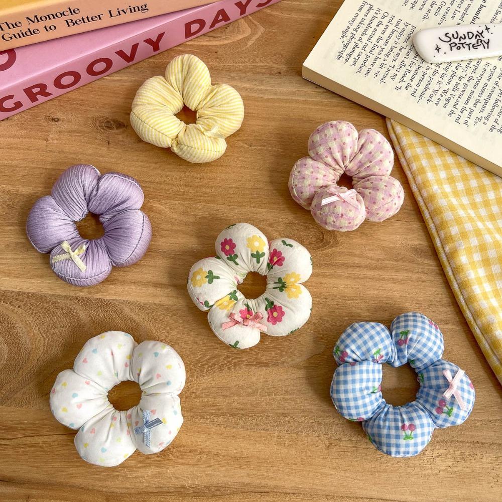Floral Plaid Flower Scrunchies Children's Hair Accessories Baby Girl Ponytail Holder Rubber Band Hair Rope Tie Elastic Hair Band