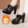 Deep Mouth Pointed Toe Leather Shoes Women Pumps 2025Spring Autumn Black High Heels Office Shoes Ankle Boot Plus size 32-43