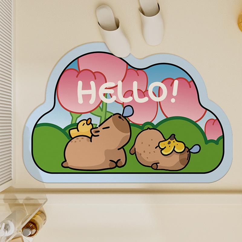 Diatom Mud Floor Mat Cartoon Bathroom Water Absorbing Household Wear-resistant and Anti Fouling Bathroom Door
