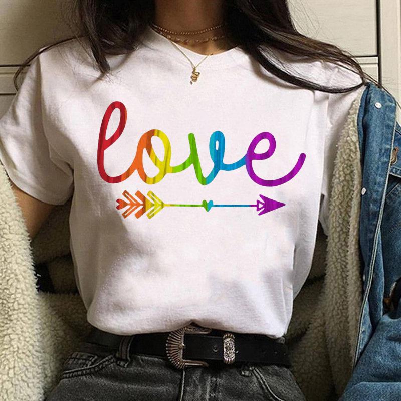 Women Casual T Shirt Womens Fashion Cute Love Print Harajuku Female Basic Short Sleeve T-Shirt White Simple Tshirts Tops Tshirt