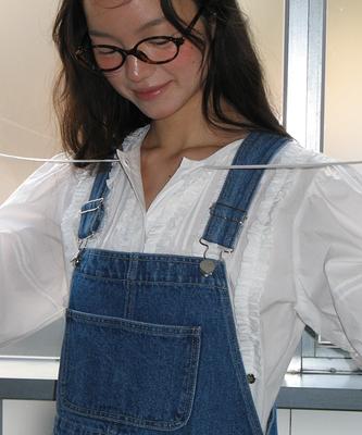 RONRON Frilly Ruffle Ribbon Tie Vintage Blouse White