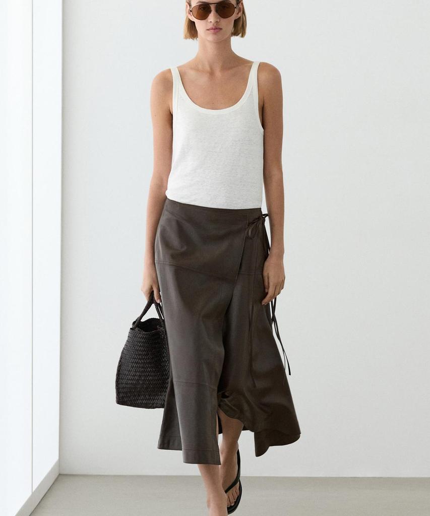 Masimodutti Napa Leather Bow Detail Midi Skirt