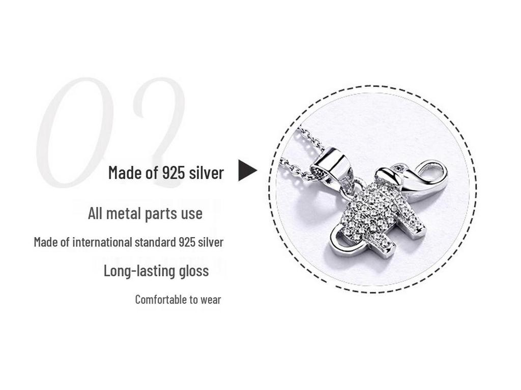 925 Sterling Silver Full Diamond Little Elephant Pendant Necklace for Women
