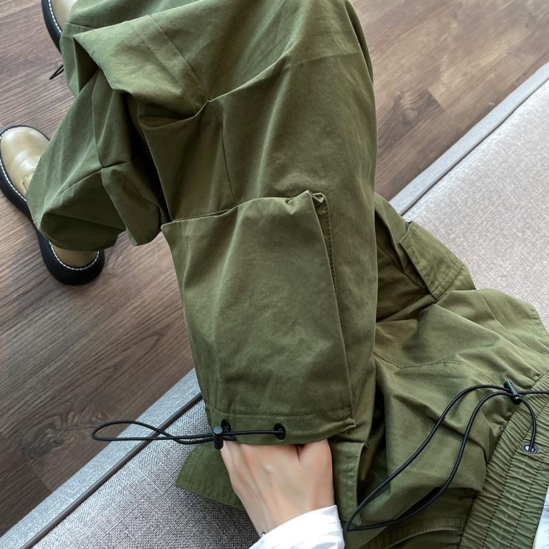 Wide Leg Cargo Pants with Elastic Waist Drawstring for Women