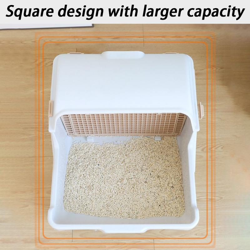 Semi Automatic Enclosed Cat Litter Box with Tipping Bucket Large Capacity Cats Litter Box Cute Luxury Pet Toilet Pets Supplies