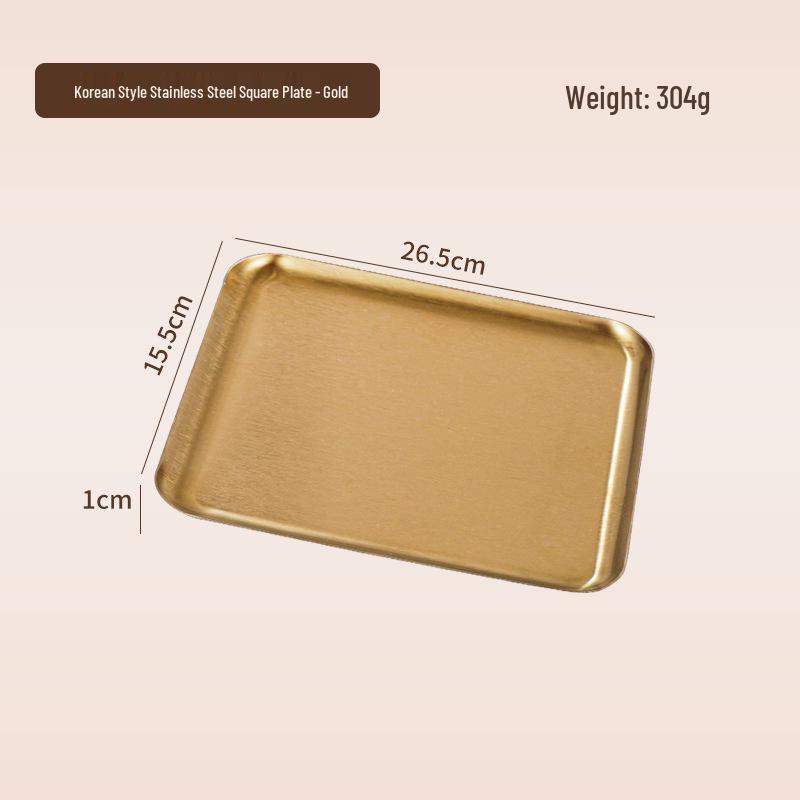 Korean Style 304 Stainless Steel Gold Rectangular Cafe Tray Dessert Plate