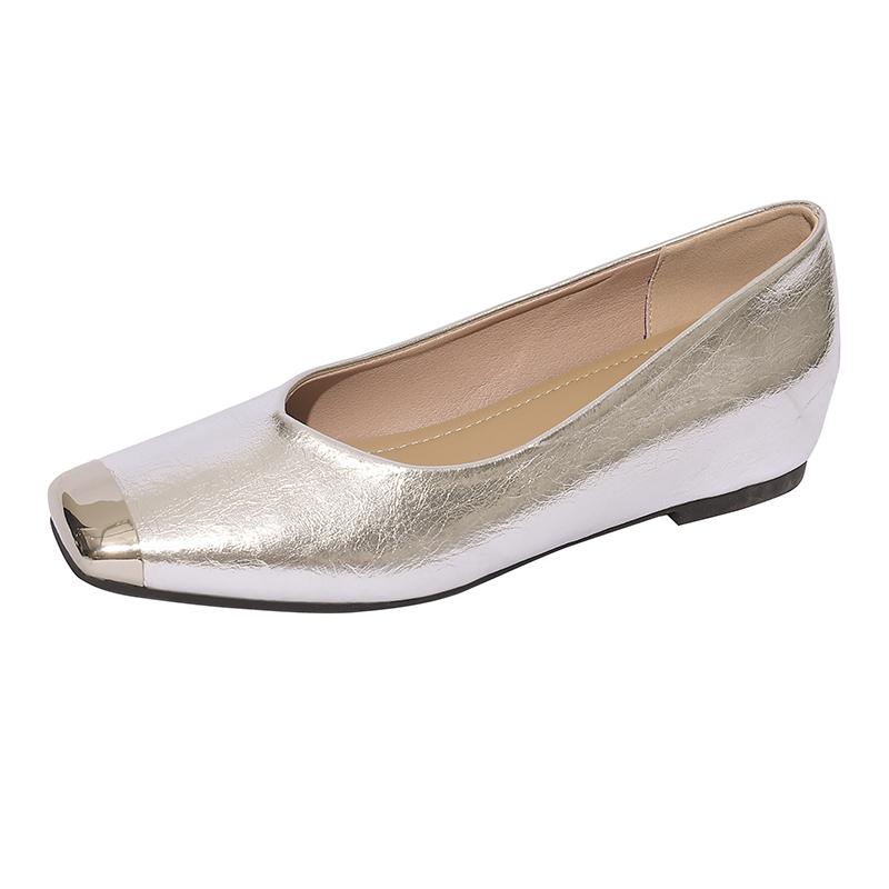 Fashion Metal Square Toe Suede Inside Heightening Anti-Slip Wear-Resistant Low Heel Single
