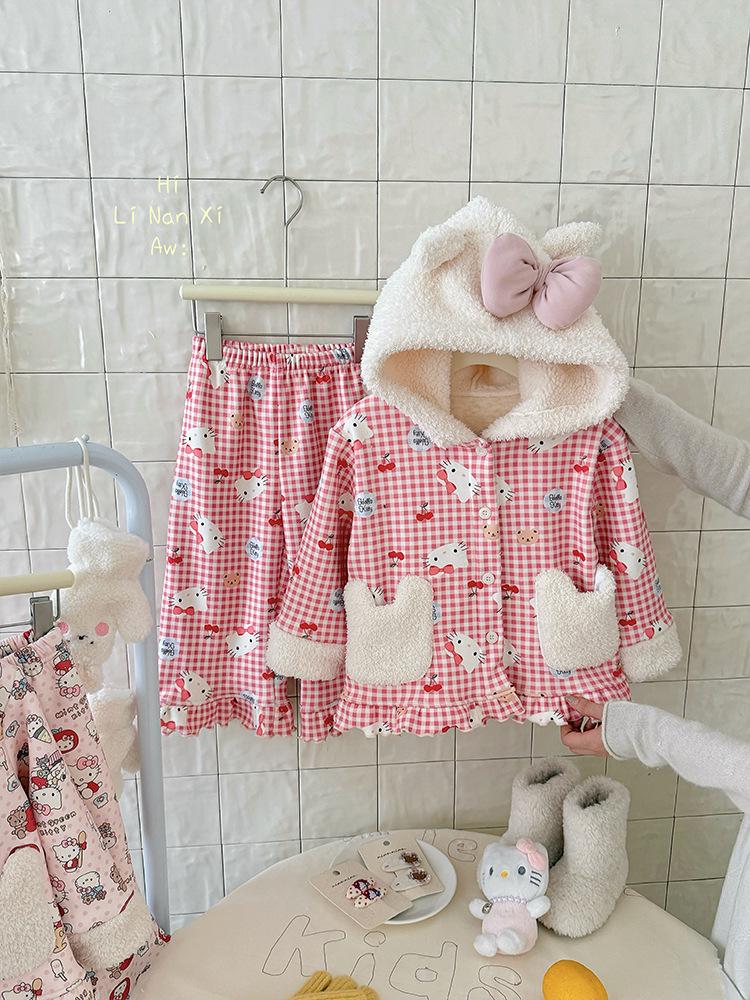 

Зимний пижамный комплект для девочек с флисовой подкладкой 2025 - Уютная пижама для маленьких и средних детей 90 cm