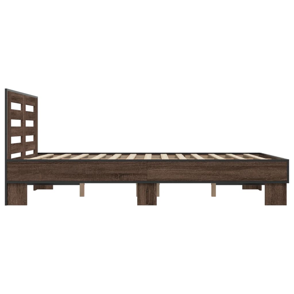 Brown Oak Effect Bed Frame 120 X 200 Cm Wood Based Panel & Metal