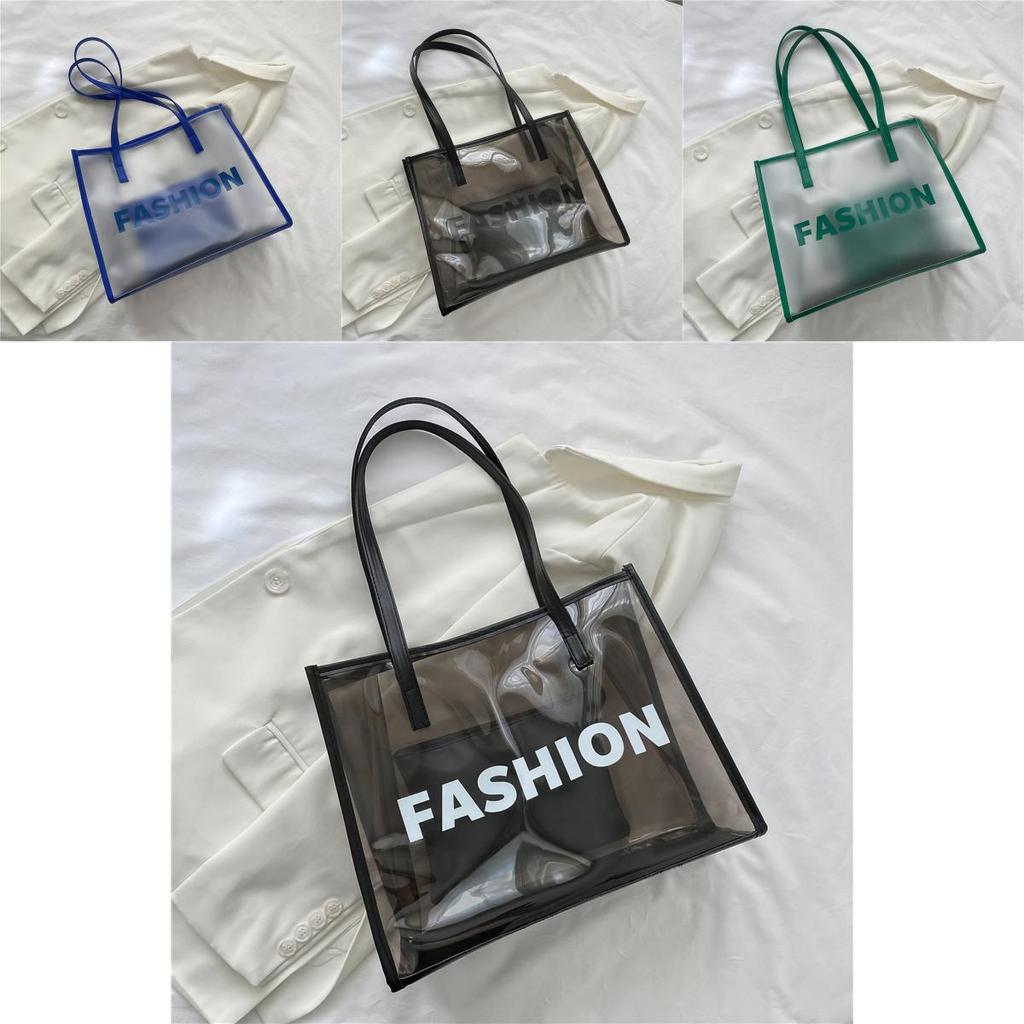 Street Style Large Capacity Transparent Pvc Tote Bag With Splice Details For Daily Use Women
