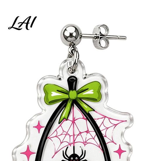 Goth Aesthetic Accessories 1 Pair Acrylic Cherry Earrings for Women 2D Fruit Dangle Drop Versatile Daily with Spider Web And Bow Punk Jewelry