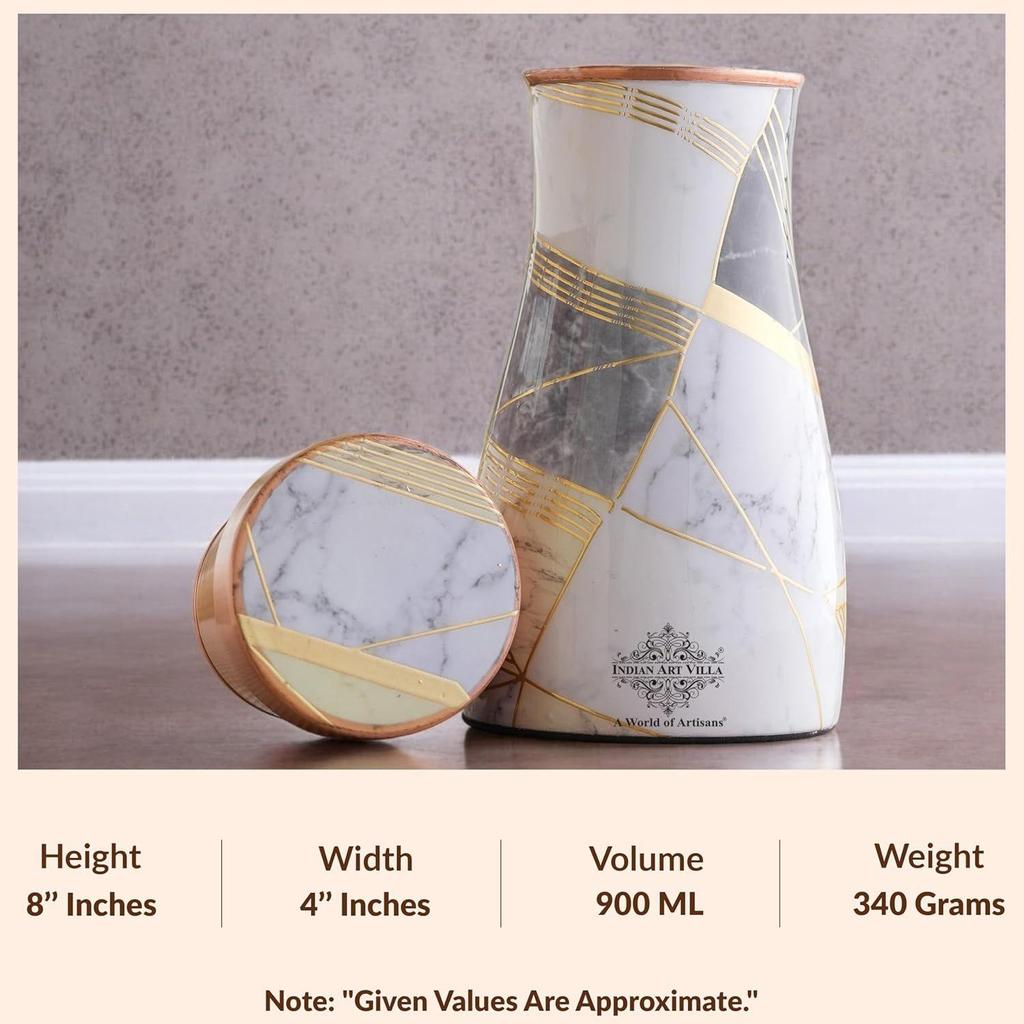 Gold Marble Print Copper Water Bedroom Bottle, Designer Copper Drinkware, Volume- 850 ML