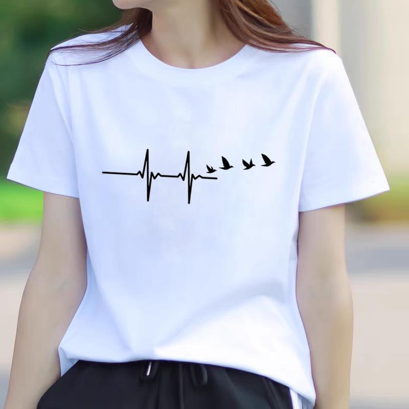 Korean Style Printed Summer T-Shirt: Round Neck, Short Sleeve, Trendy Outerwear for Young Women