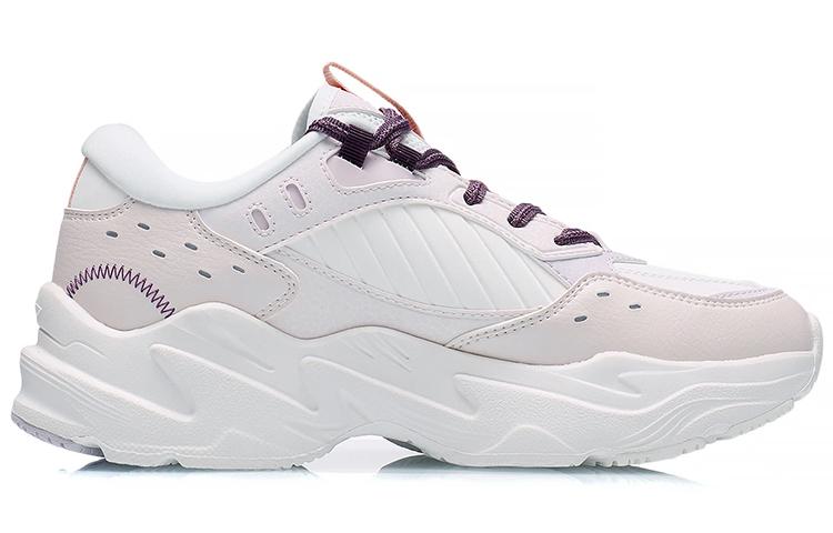 Li Ning Slip Resistant Abrasion Resistant Low Top Sports Casual Shoes Women's White Purple AGCS436-2