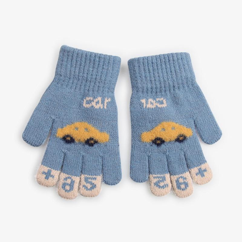 New Knitted Warm Gloves for Children In Winter  Cute Car Jacquard All Fingers for Primary School Students To Prevent Cold