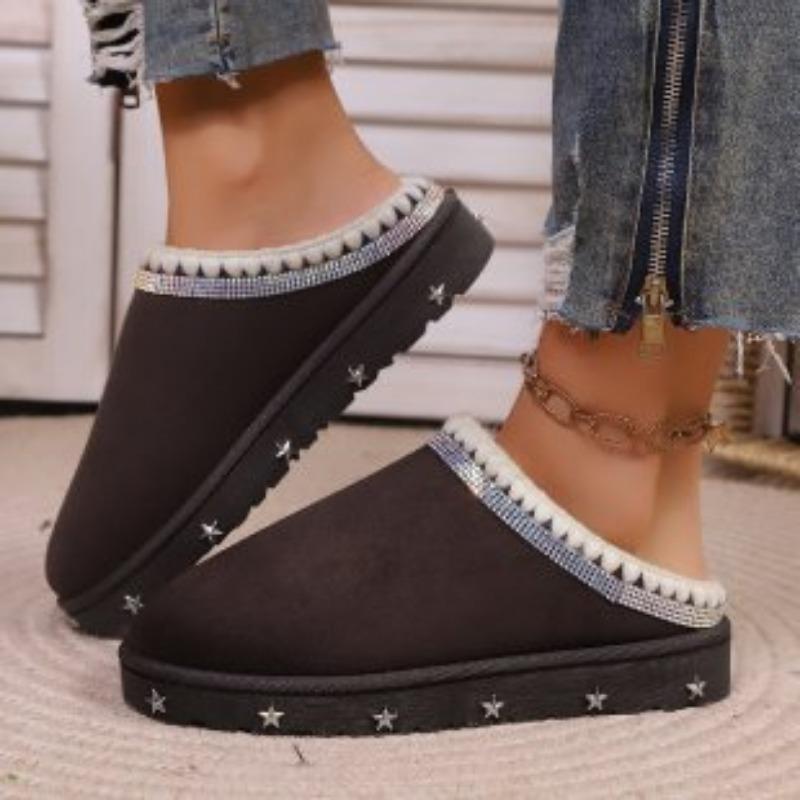 Women's Padded and Thickened Warm and Not Tired Feet a Stirrup Thick Bottom Heightened Comfortable Waterproof Non-slip Leisure Cotton Slippers