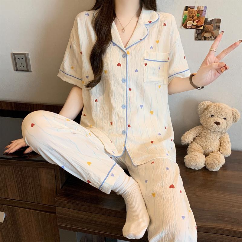 Dopamine Cute Little Pumpkin Cloud Cotton Pajamas Women'S Summer Short Sleeves Trousers High-End Loungewear