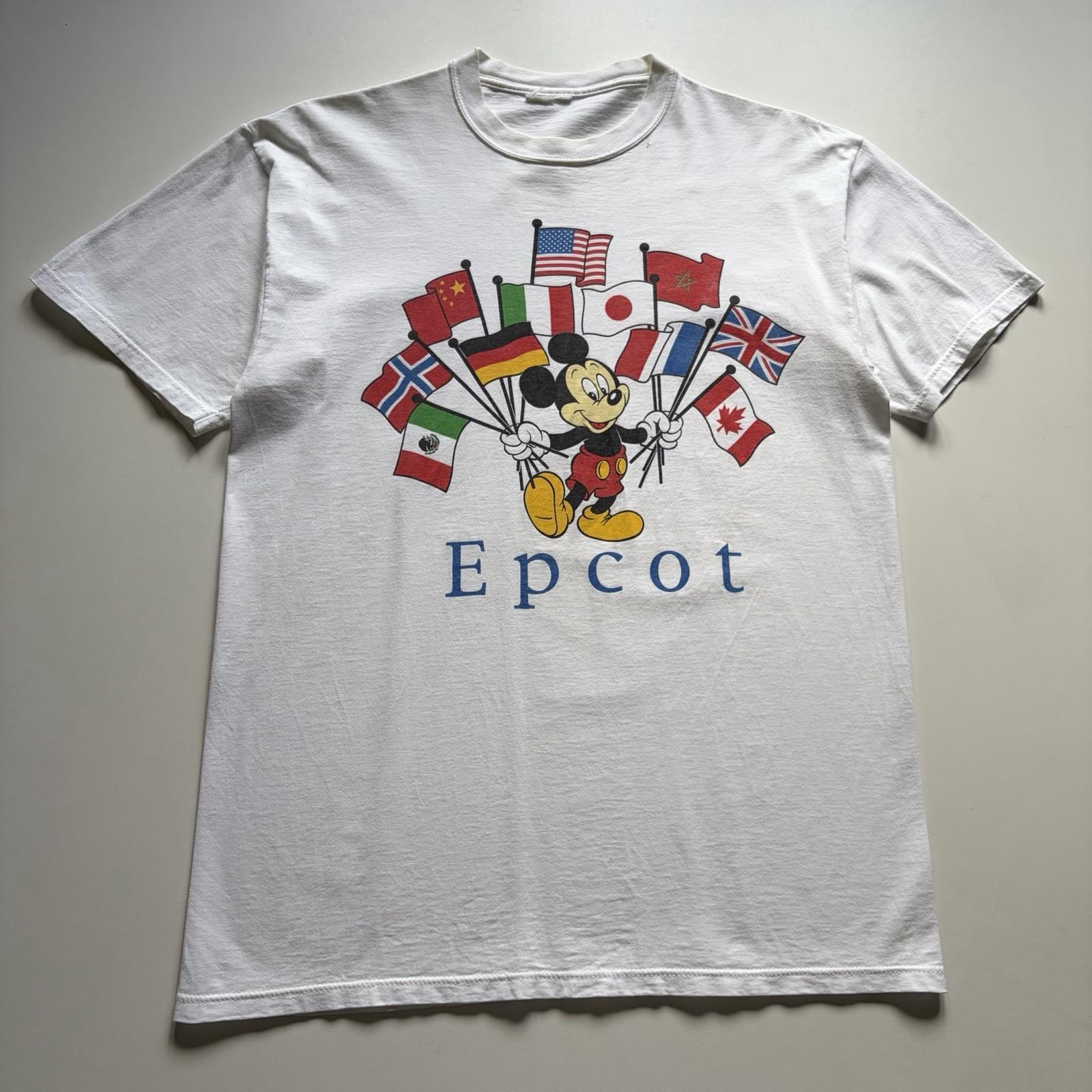 Vintage 90s Disney Mickey Mouse World Flags Epcot Center Shirt Mens Large White Unisex T-Shirt XL