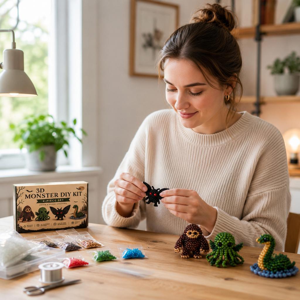 3D DIY Bead Kit 4 Piece Set Includes All Materials and Instructions for Beaded Creatures Suitable for Beginners and Kids