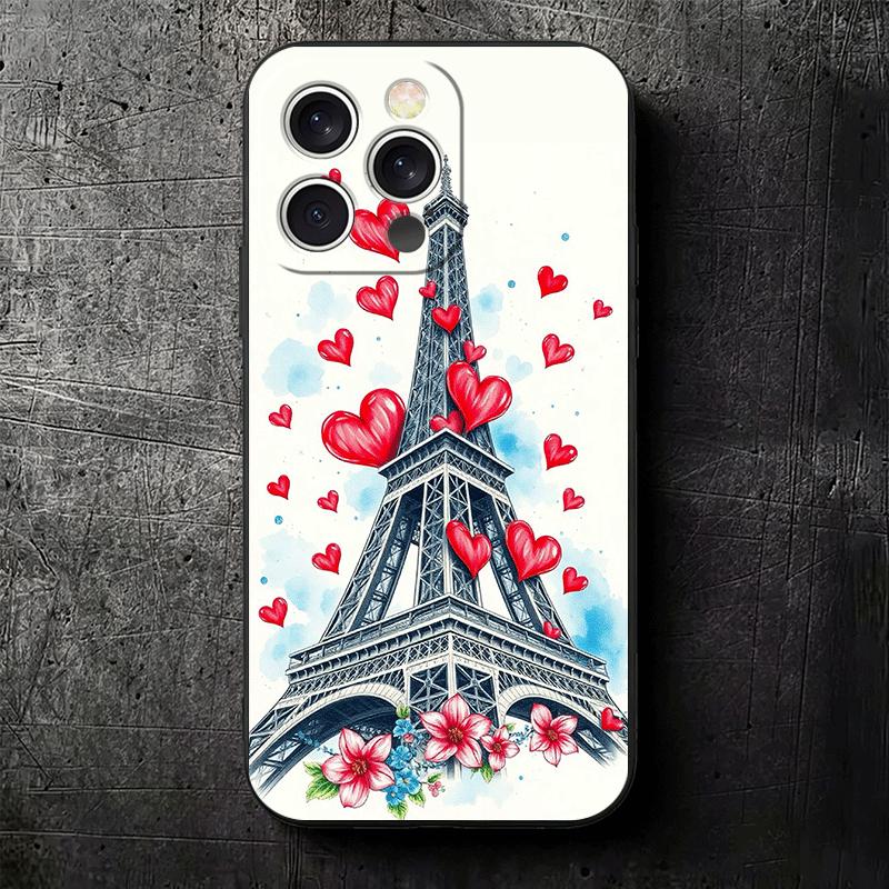 France Eiffel Tower Paris Soft Phone Case for iPhone 16 16E 17 Air 15 Pro Max 14 Plus 13 Mini 11 12 7 Black Cover Back Shell