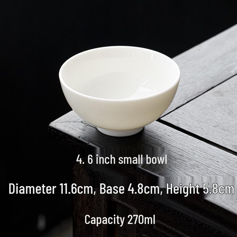 Пиала для риса из белого фарфора Дэхуа - 4,6/4,8/5 дюймов, 270-400 мл, Маленькая суповая/обеденная пиала