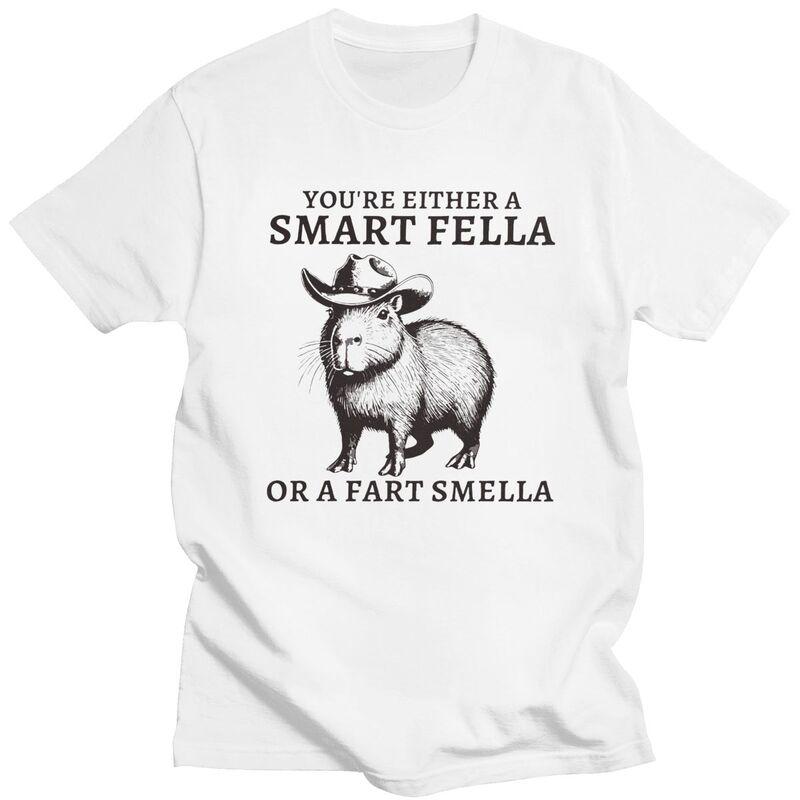 Funny Capybara YouRe Either A Smart Fella Or A Fart Smella Tshirt Unisex Short Sleeves Clothing Loose Fit 100 Cotton Tee Tops