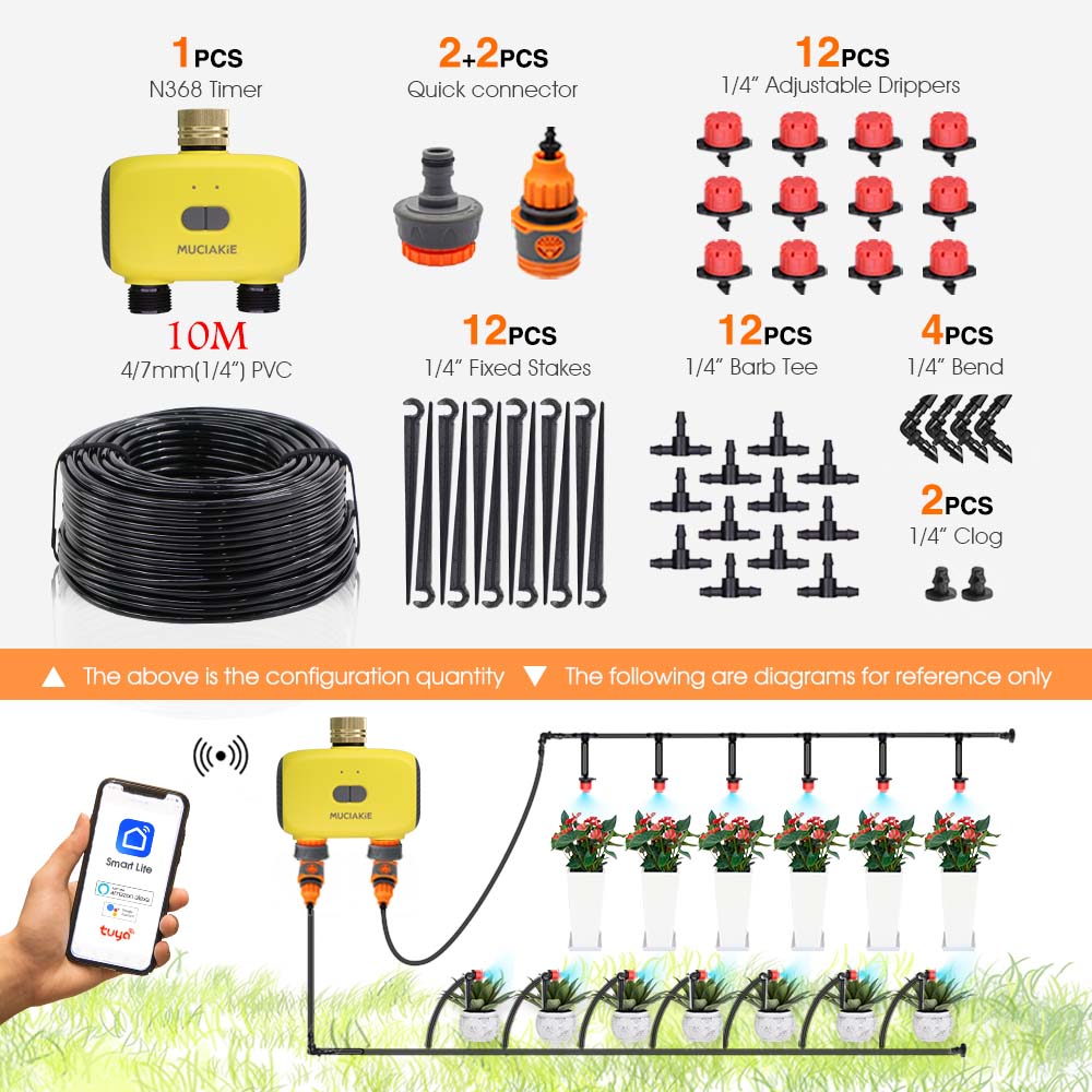 

30-10m Intelligent Bluetooth Garden Irrigation Timer Kit Remote APP Voice Control Program Control Automatic Watering Programmer
